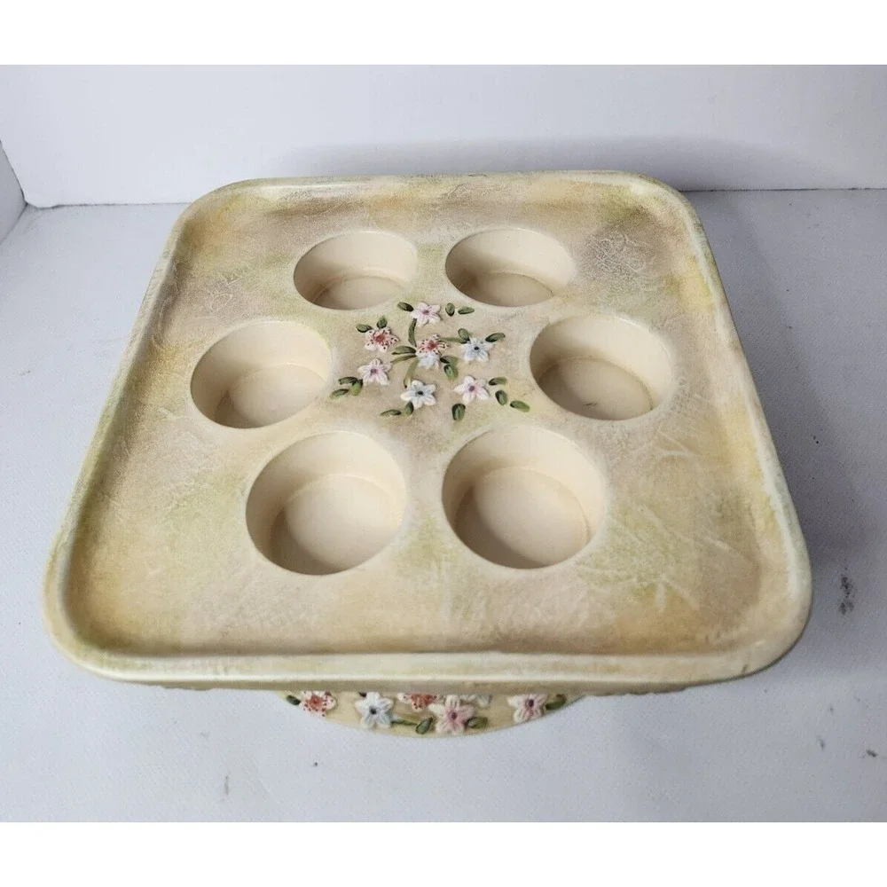 Vintage 90s PartyLite Six Tealight Candle Holder Ceramic Floral Antique Finish